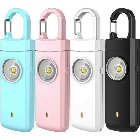 4 pièces - Alarme personnelle 130 dB avec lampe torche LED et porte-clés, sifflet anti-panique de poche, portable, autodéfense, rose/bleu/blanc/noiryu (1/5)