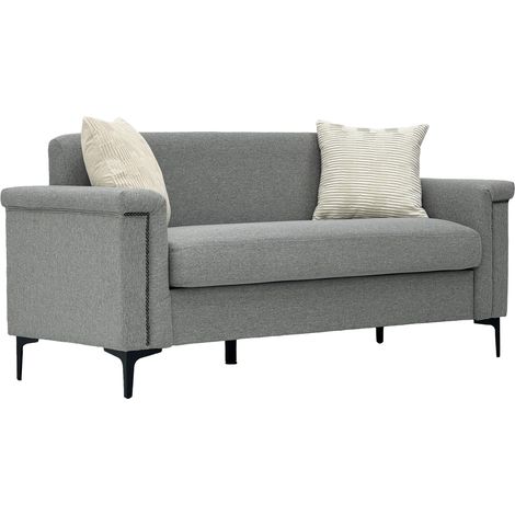 ELVMI 2-Sitzer Sofa mit ergonomischer Sitztiefe, breiten Armlehnen, Metallfüßen, in Leinen Polyester, Hellgrau (1/5)