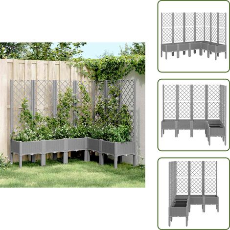 The Living Store Jardinière avec treillis gris clair 160x120x142 cm PP - Jardinier Avec Trellis - Pot Plante Grimpante - Jardinerie Exterieur - Pot En Polypropylène - Jardinière Décorative (1/5)