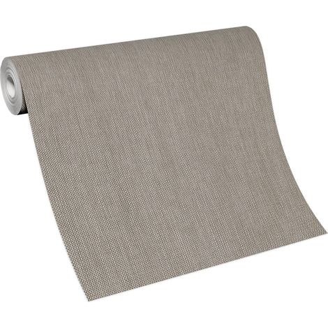 Papier peint taupe style année 70 pour couloir Tapisserie rétro unie surface vinyle Papier peint vintage marron à motif pour chambre (1/4)