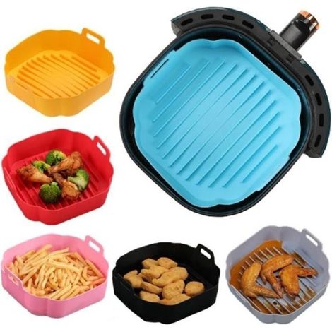 (BLUE)Kitchen Accessory Silicone Deep Fryer Basket - 2 PCS - Heat Resistant - Blue (1/4)