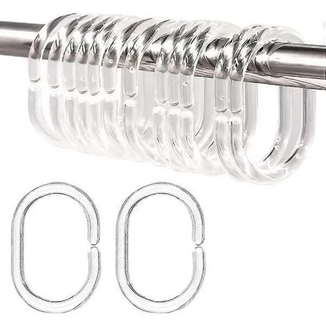 Anneaux de rideau de douche type C, compatibles avec les tringles standard, transparents, lot de 24, diamètre intérieur 4,5 cm, largeur 2,9 cm, code (1/5)