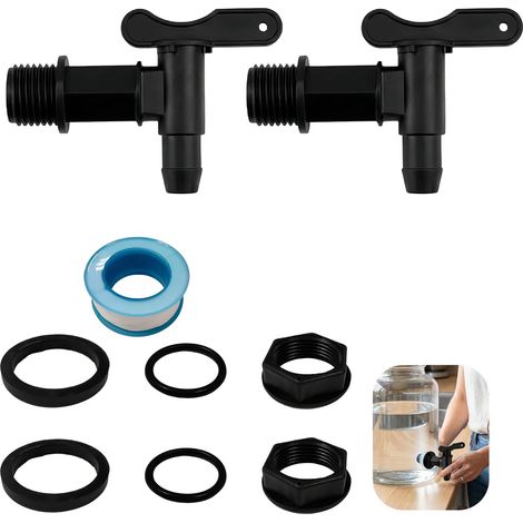 2PCS Robinet Cuve Plastique, Robinets pour Citerne De Pluie avec étanche Ruban PTFE - 3/4" - Pour Jardin et Usage Domestique (1/5)