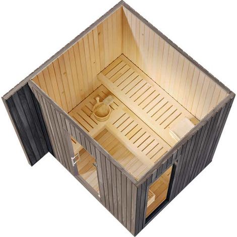 FinnTherm Saunahaus Siena Small Gartensauna 2 Sitzbänke aus Holz, Sauna mit 72 mm Wandstärke, Außensauna mit Montagematerial (1/4)