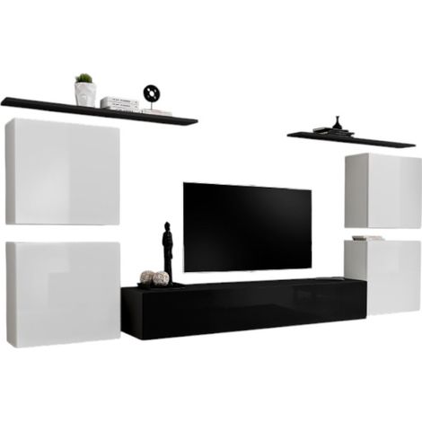 Conjunto de muebles para sala SWITCH IV diseño, color negro y blanco brillante.