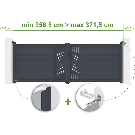 Portail battant ajustable en largeur VELETA 3,5m H.120cm Aluminium Gris Anthracite (1/4)
