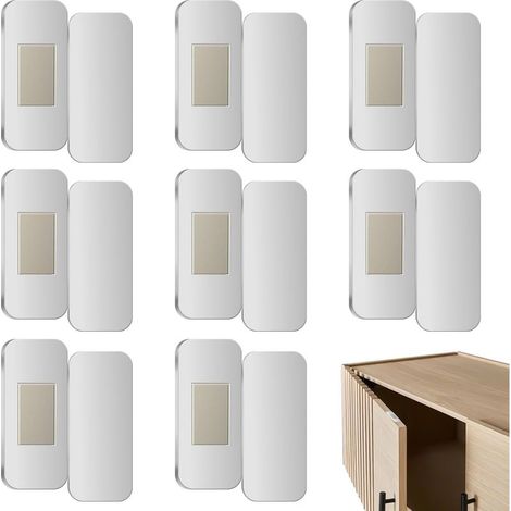8 paires de verrous magnétiques pour placards, aimants puissants pour portes de placard avec adhésif, fixations magnétiques sans perçage pour portes de cuisine, armoires et tiroirs, faciles (1/5)
