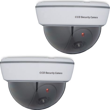 Relaxdays Set of 2 Dummy Cameras, Flashing LED Light, Indoor & Outdoor, Burglar Deterrent, 8.5 x 12.5 x 12.5 cm, White