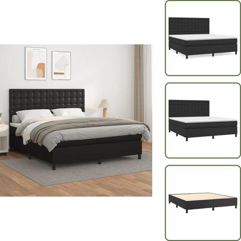 Boxspringbett mit Matratze Schwarz 160x200 cm Kunstleder - Boxspringbett - Doppelbett - Bettenrahmen - Kunstlederbett - Schwarzes Bett (1/5)