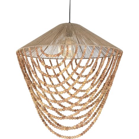 Lampara Techo Yute Madera 67X67X70 Cuentas Natural