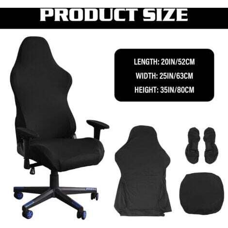 NALOOKAMIC Housse de chaise de gaming - Housse de chaise de bureau - Noir - Extensible - Pour chaise de jeu d'ordinateur, style racing - Noir (1/4)