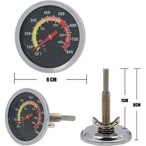 01T08 6 cm Outdoor-Grillthermometer aus Edelstahl, Ofenthermometer, Grillersatzteile für Barbecue (1/3)
