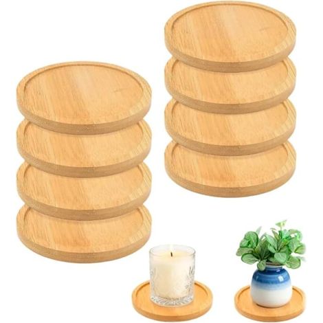 Dessous de Verre Bois Rond 9.5cm Plateau Bois Naturel Bougie Bapteme sous Tasse Décoration Table Soucoupe Pot Fleur Antidérapante Protection Thermique (1/5)