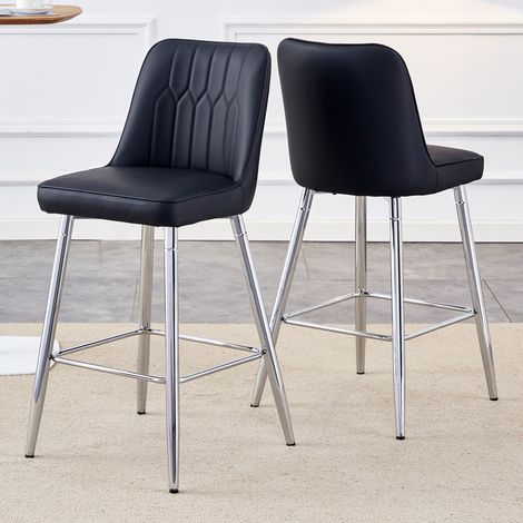 Lot de 2 tabourets de bar H.100 cm,cuir PU noir,cadre métal argenté,repose-pieds,multicolores,idéaux pour bar à domicile.