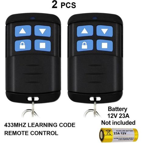 2 télécommandes 433 MHz, code d'apprentissage 1527, compatible récepteurs RF 1/2/4 canaux pour portes de garage et systèmes domotiques