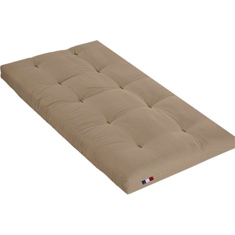 Matelas futon latex et fibres fabrication française Couleur Taupe 90 x 190 cm
