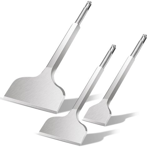 Burin SDS Plus- 3 pièces 100 mm + 75 mm + 40 mm, burin SDS Plus pour enlever le carrelage, la colle à carrelage, le béton, la pierre naturelle, la maçonnerie, etc. - Burin à carrelage (1/5)