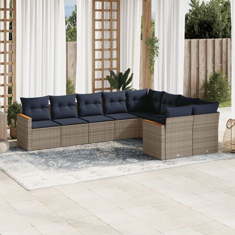 9-teiliges Gartensofa-Set mit Kissen, grau, Polyrattan (1/5)