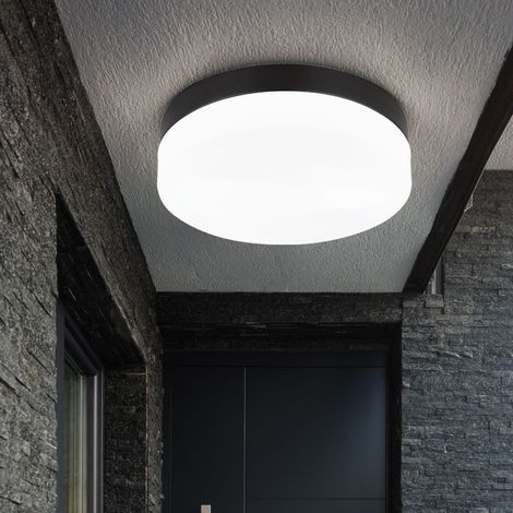 Plafoniera da giardino lampada da esterno lampada da soffitto per bagno, alluminio vetro opalino nero, 2 lampadine, paraspruzzi, H 6,5 cm