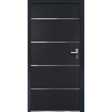 Porta d'ingresso in acciaio massiccio e inox H208.5 x L105 cm antracite - spessore 90 mm - apertura verso sinistra - NAXARA