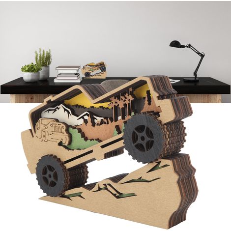Objets artisanaux en bois inspirés des véhicules tout-terrain, décorations d'intérieur originales, lampes et ornements en bois sculpté à plusieurs niveaux (1/5)