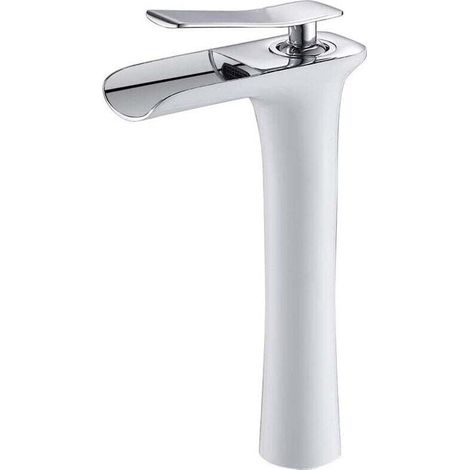 Modern Waterfall Bathroom Faucet, Single-Lever Mixer Tap for Basin, Adjustable Hot and Cold Water, White (1/5)