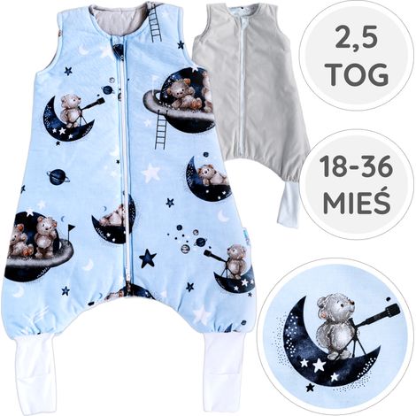 BabyU, Saco de dormir aislante con calcetines para las piernas, doble cremallera, 2.5 TOG, 18-36 meses