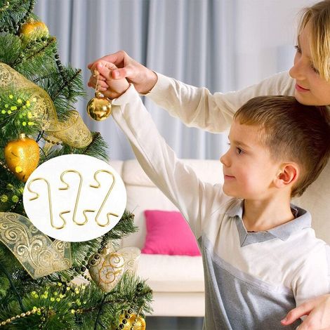 100 Pièces Crochet Boule de Noel, Crochets d'Ornement de Noël Cintre en Forme de S pour la Décoration d'arbre de Noël (Or) (1/5)
