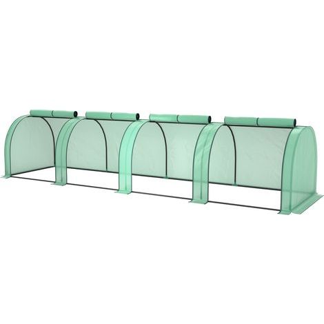 Serre de jardin Mini serre de jardin serre à tomates 4 x 1 x 0,80 m acier PE anti-UV 4 portes avec zip enroulables vert