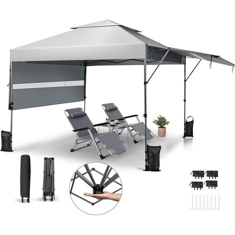 GOPLUS Tonnelle de Jardin 3x3m avec Auvent étendu, Tonnelle d’Extérieur Pliable avec 4 Poteaux, Tente de Jardin Hauteur d’Intérieur Réglable sur 3 Positions, pour Plage, Balcon et Terrasse(Blanc) (1/5)