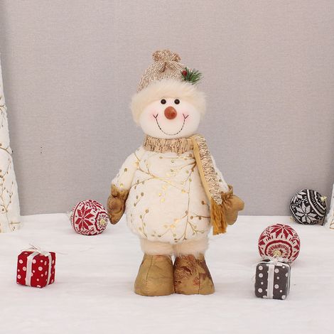 Muñeco de nieve navideño con piernas retráctiles, de pie, figura navideña hecha a mano, adorno decorativo para el hogar (sombrero redondo no retráctil). (1/4)