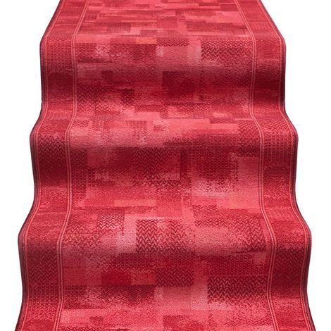 Coureur d'Escalier Antidérapant Bordé Entrée Cuisine Style Dégradé Bordeaux - 67x120 Cm