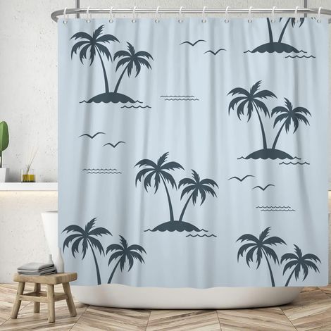 183x183cm Gris cocotier Rideau de Douche île Abstraite Paysage Marin Rideau de Salle de Bain hawaïen Plante Tropicale Rideaux de Douche Rideau de Baignoire étanche (1/5)