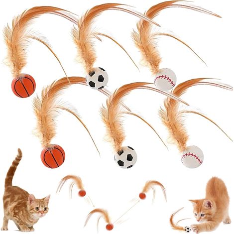 Lot de 6 balles rebondissantes pour chat avec plumes, jouets interactifs à plumes pour jeu et exercice (1/5)