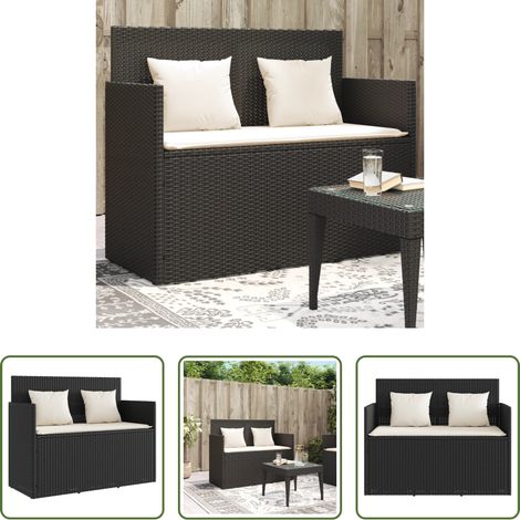 Gartenmöbel - Gartenbank mit Kissen Schwarz Poly Rattan (1/5)