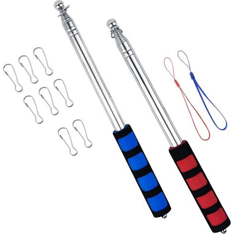 Ensemble de mâts télescopiques pour drapeaux - 2 pièces - Mât extensible avec 8 pinces - Mâts portables (1/5)