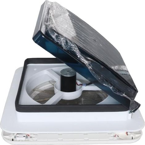 Ventilateur de toit réversible 12V pour camping-cars, silencieux pour une ventilation permanente, convenant aux trappes de toit des caravanes, fourgons aménagés, remorques (36x36cm) (1/4)