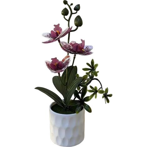 Orchidée phalaenopsis artificielle en pot pour décoration d'intérieur, style nordique, arrangement floral pour salon, chambre à coucher, bureau, table (violet à pois) (1/5)