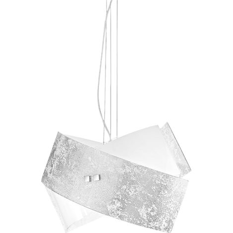 CAMILLA S/G - LAMPADARIO A SOSPENSIONE IN METALLO E VETRO FOGLIA ARGENTO 2 LUCI ATTACCO E27 (1/3)