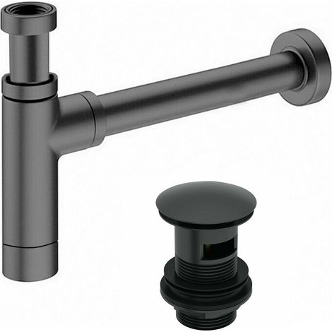 Black Matt Modern Round Bottle Trap Waste Bathroom Basin Sink Adjustable Height