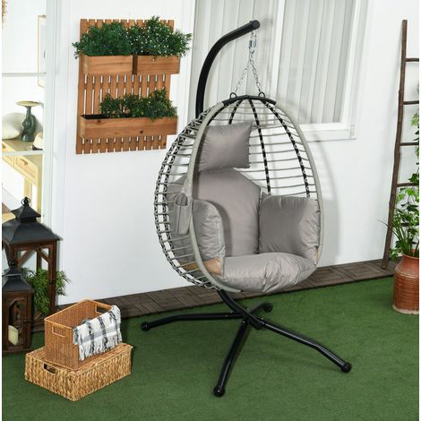 Hängesessel für Garten aus Stahl grau, klappbar mit dickem Kissen und Kopfstütze (1/5)