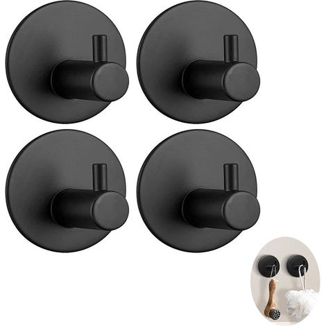 Crochet Adhésif , Crochet Mural de Salle de Bains en Acier Inoxydable , Porte Serviette Auto-adhésifs pour la Cuisine , le Salon et le Bureau , Anti-rouille et étanche (Noir 4pcs) (1/5)