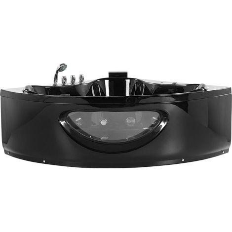 Beliani – Black corner whirlpool bath with 10 massage jets – LED lights – 190 x 138 cm – Acrylic – Modern design – For two people (1/5)