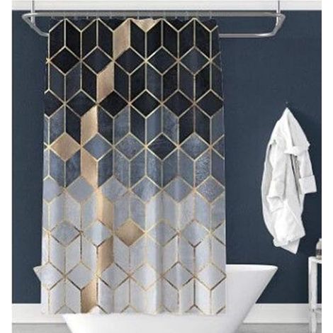 Tenda da doccia in marmo, tenda da doccia in tessuto bianco per hotel/spa/fattoria, tenda da doccia impermeabile e lavabile di dimensioni standard (L 90 x A 180 cm) (1/3)