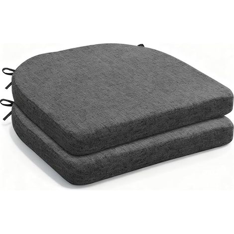 Set of 2 Outdoor Chair Cushions, 42 x 43 cm, Seat Cushions for Garden Furniture, Weatherproof, with Ribbons, Dark Grey (1/5)