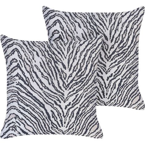 Coussins Décoratifs Noir et Blanc Tissu 45 x 45 cm à Rayures Zèbre Lot de 2 Manetti (1/5)