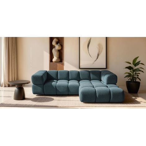 Ecksofa Designersofa BLANCHE in Stoff Puente Türkis Ottomane Rechts