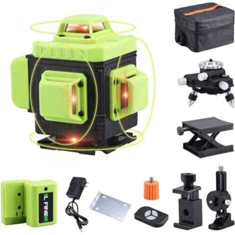 Multifunctional 4D laser level with 16 lines, 3°, self-leveling machine, rechargeable USB lithium battery leveling device with 1.5 m long, 3-way adjustable tripod made of (1/4)