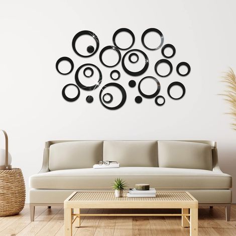 Autocollants muraux en cristal 3D. Miroir acrylique autocollants muraux pour chambre à coucher, salon, décoration de maison, (24 pièces, couleur noire) (1/5)