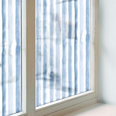 Fensterfolie 200x100 cm PVC Sichtschutzfolie Fenster Dekorativ Dekorfolie Blickdicht Selbstklebend Folie für Schlafzimmer Milchglas Blaue Streifen